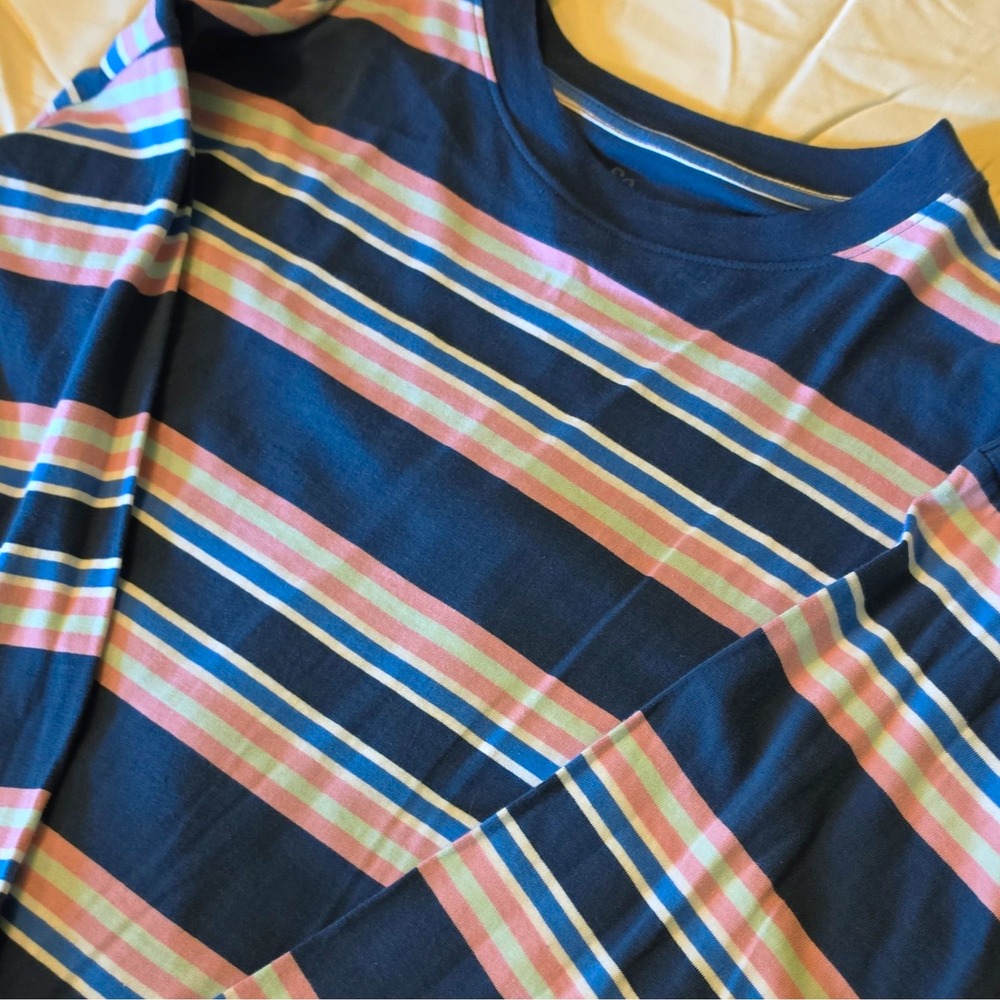 SO Boys M Oversized Basic Striped Long Sleeve Crew Neck T-Shirt 100% Cotton #31